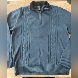 Calvin Klein Mens Sweater L  100% Algodon Cotton Blue 1/4 Zip Pullover